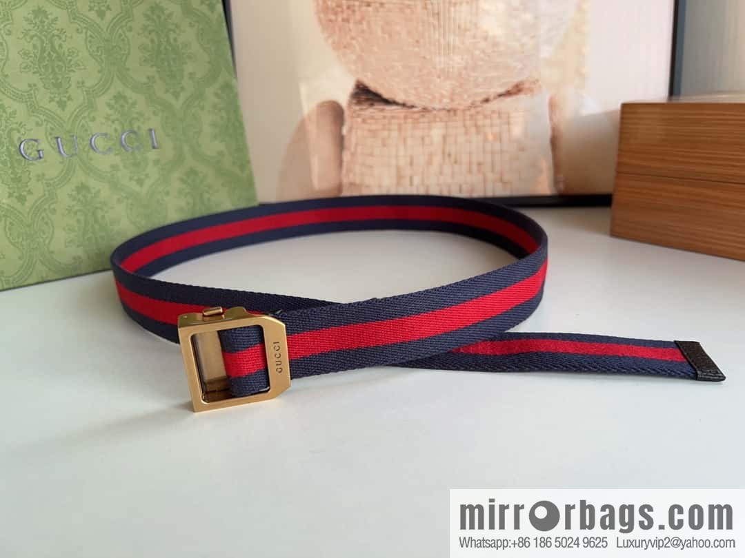 Gucci22FW Rectangle Buckle Blue Red Ribbon Belt