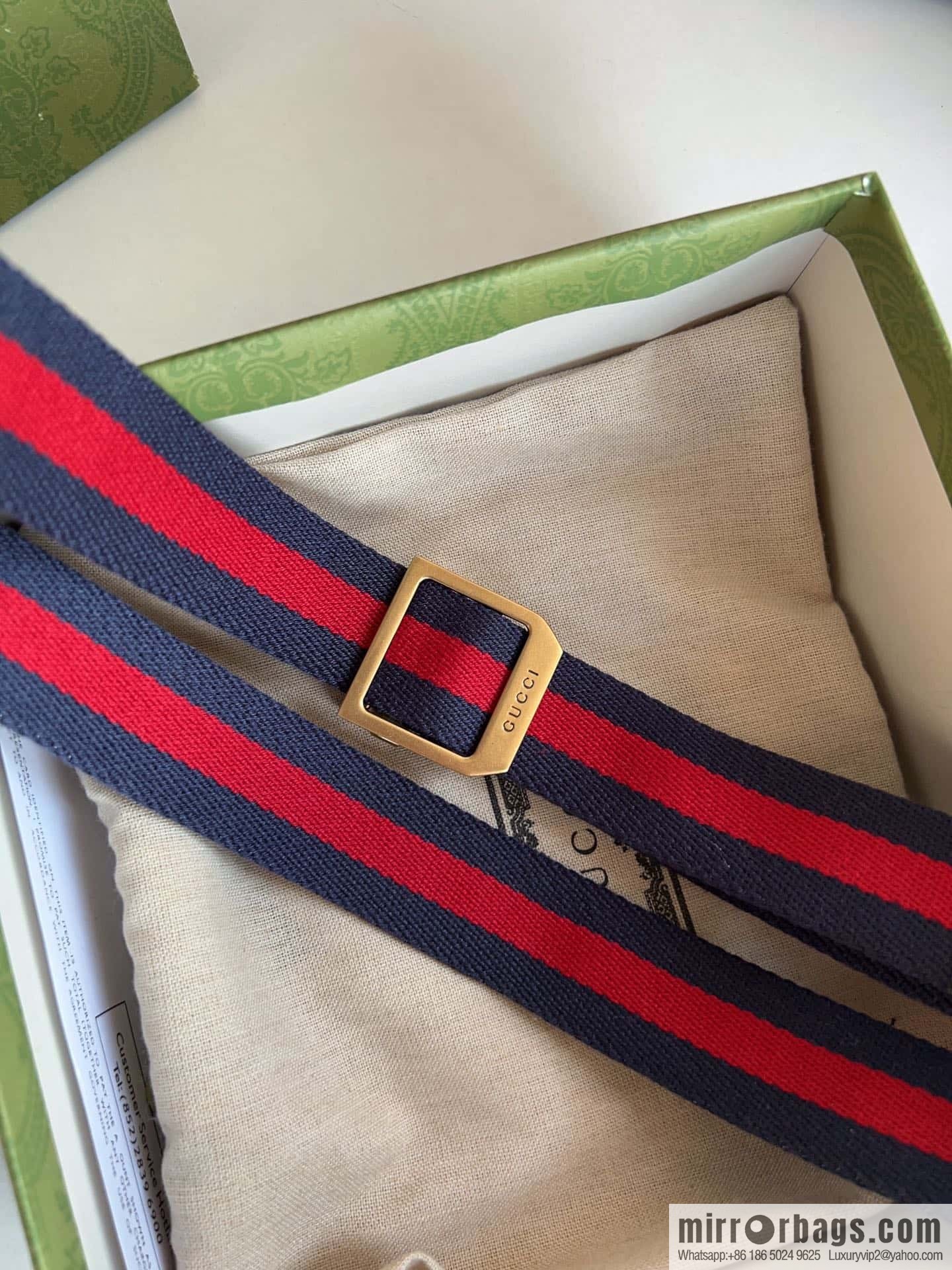 Gucci22FW Rectangle Buckle Blue Red Ribbon Belt