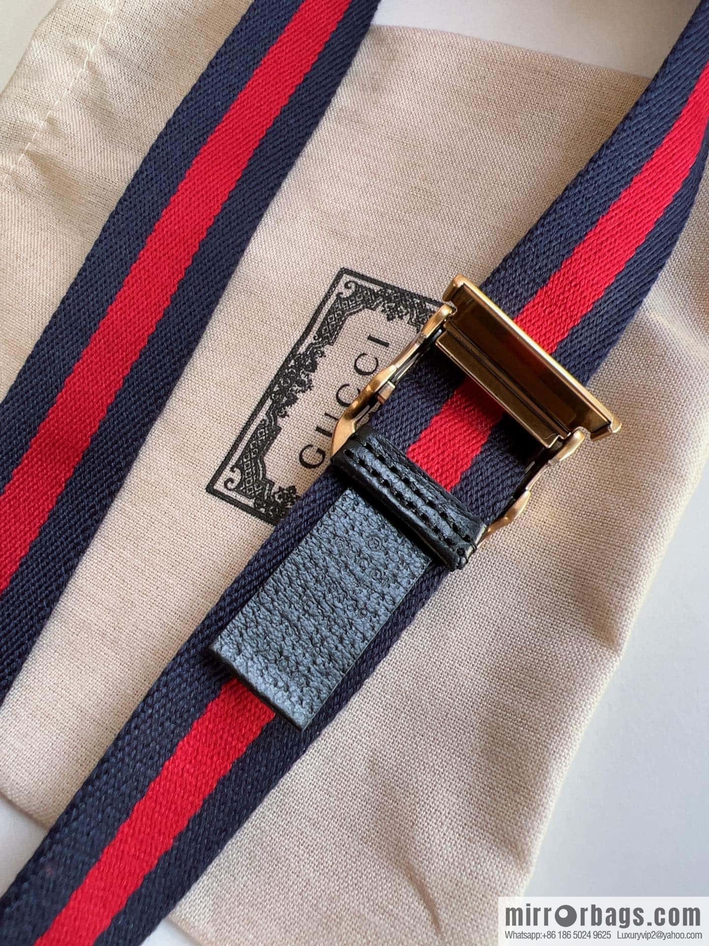 Gucci22FW Rectangle Buckle Blue Red Ribbon Belt