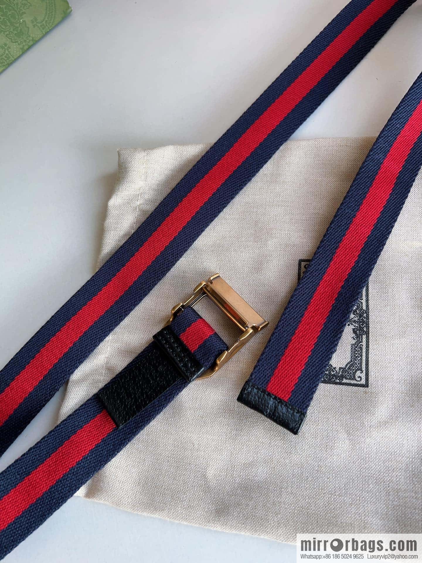 Gucci22FW Rectangle Buckle Blue Red Ribbon Belt