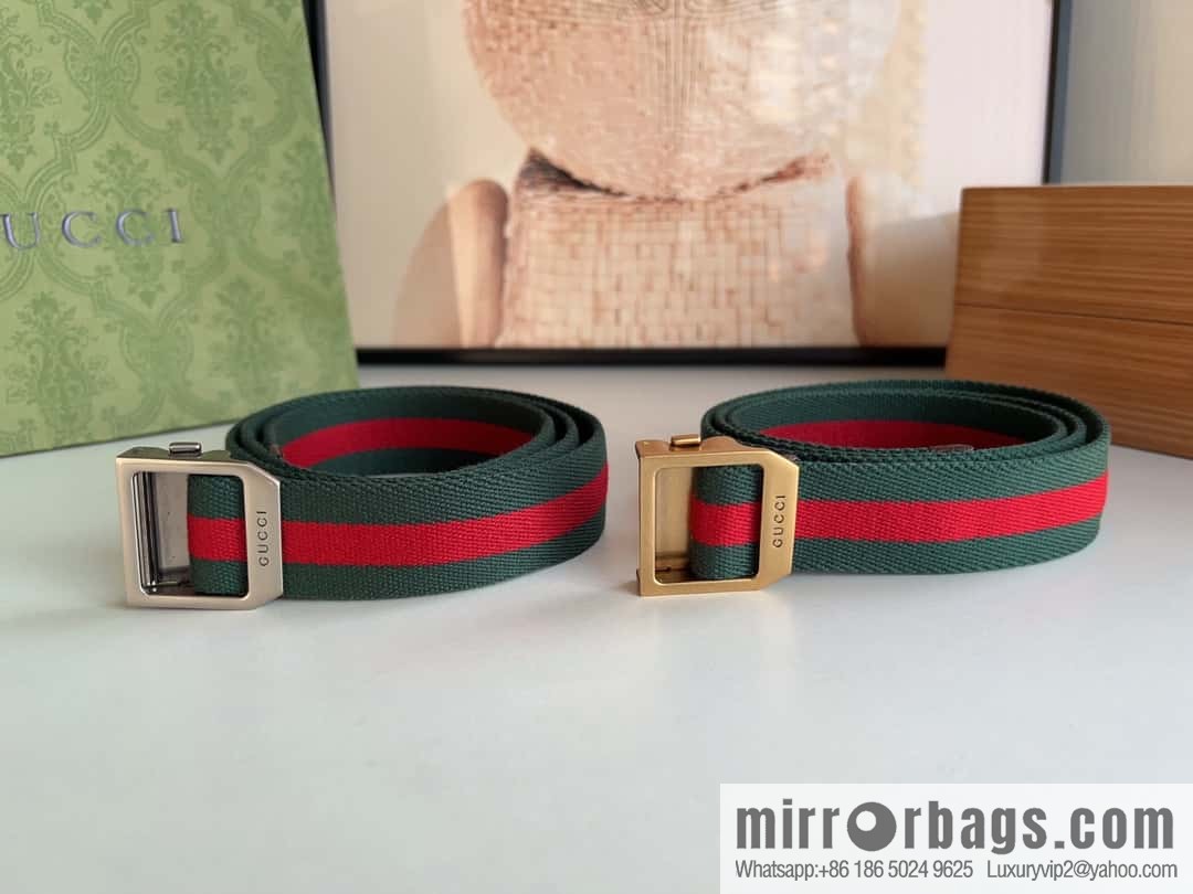 Gucci22FW Rectangle Buckle Blue Red Ribbon Belt