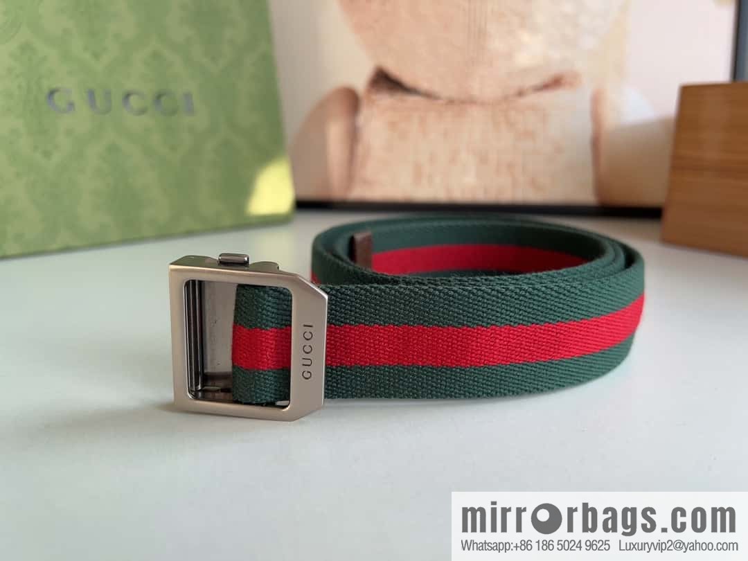 Gucci22FW Rectangle Buckle Blue Red Ribbon Belt