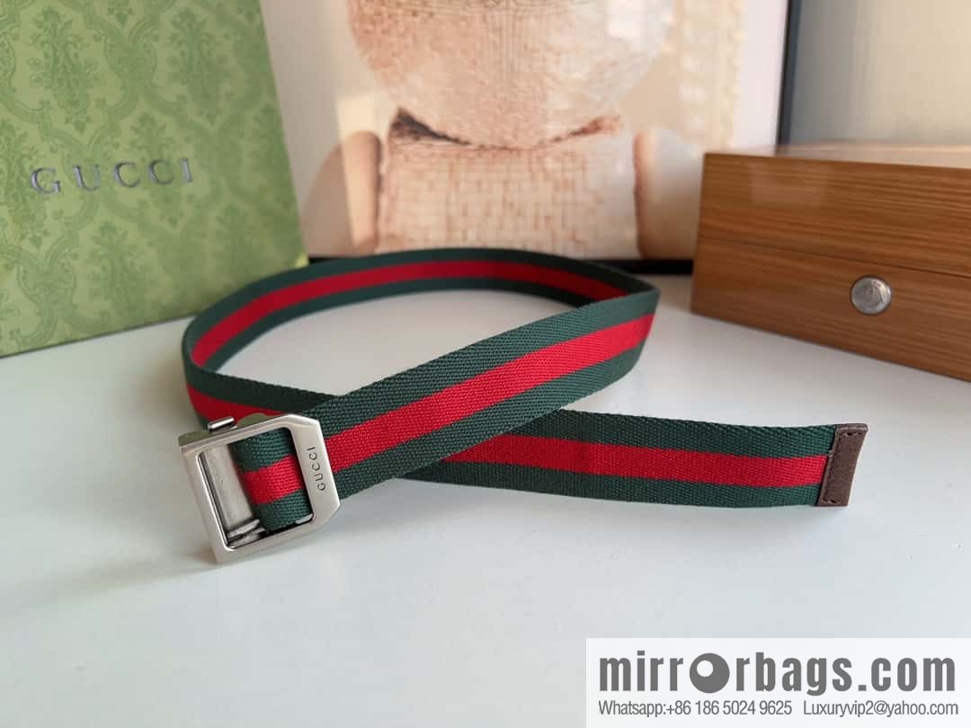 Gucci22FW Rectangle Buckle Blue Red Ribbon Belt