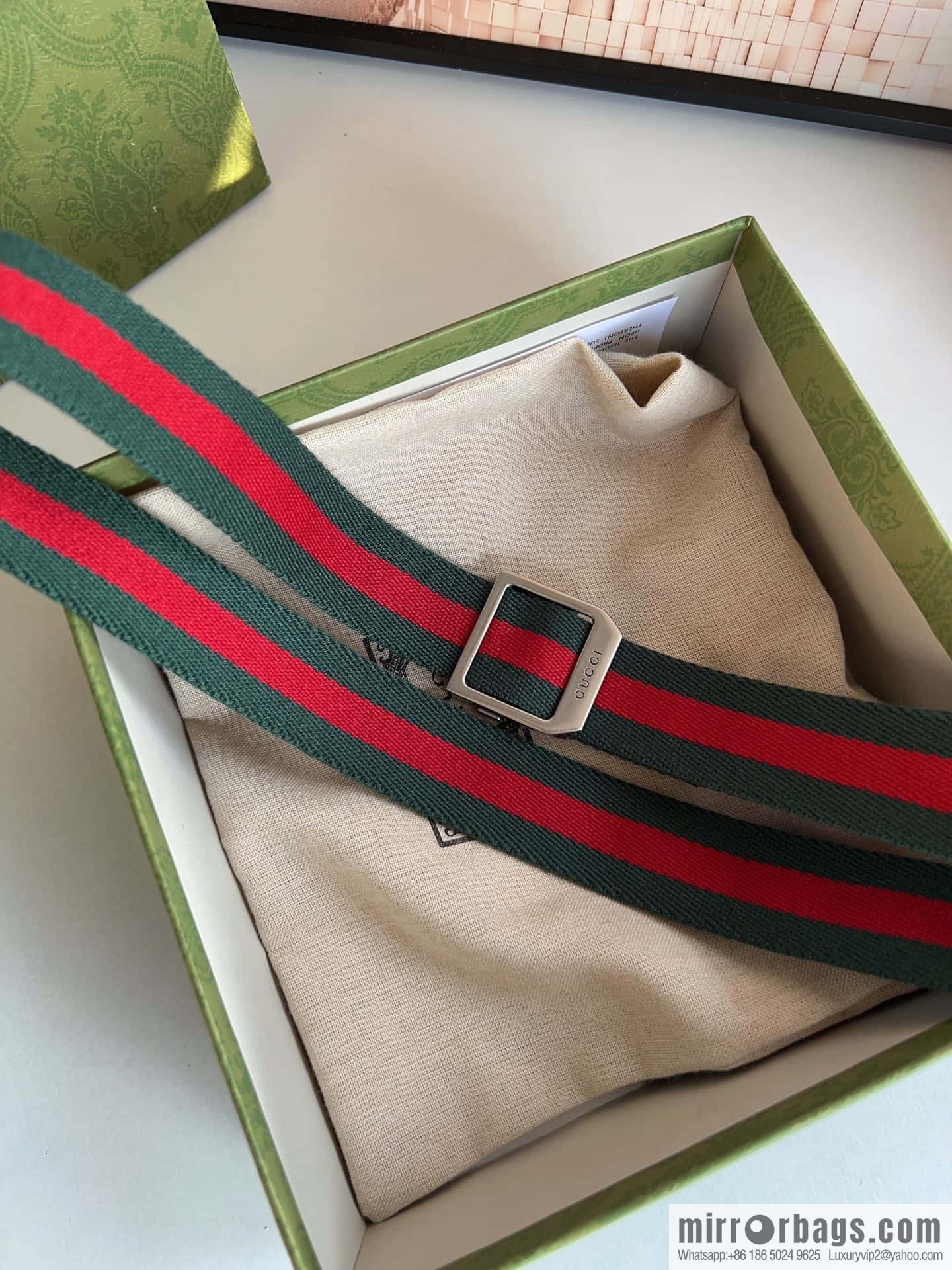 Gucci22FW Rectangle Buckle Blue Red Ribbon Belt