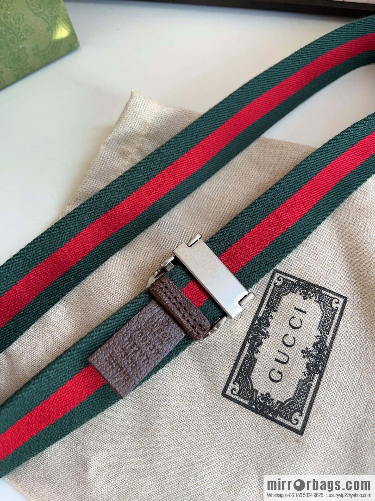 Gucci22FW Rectangle Buckle Blue Red Ribbon Belt