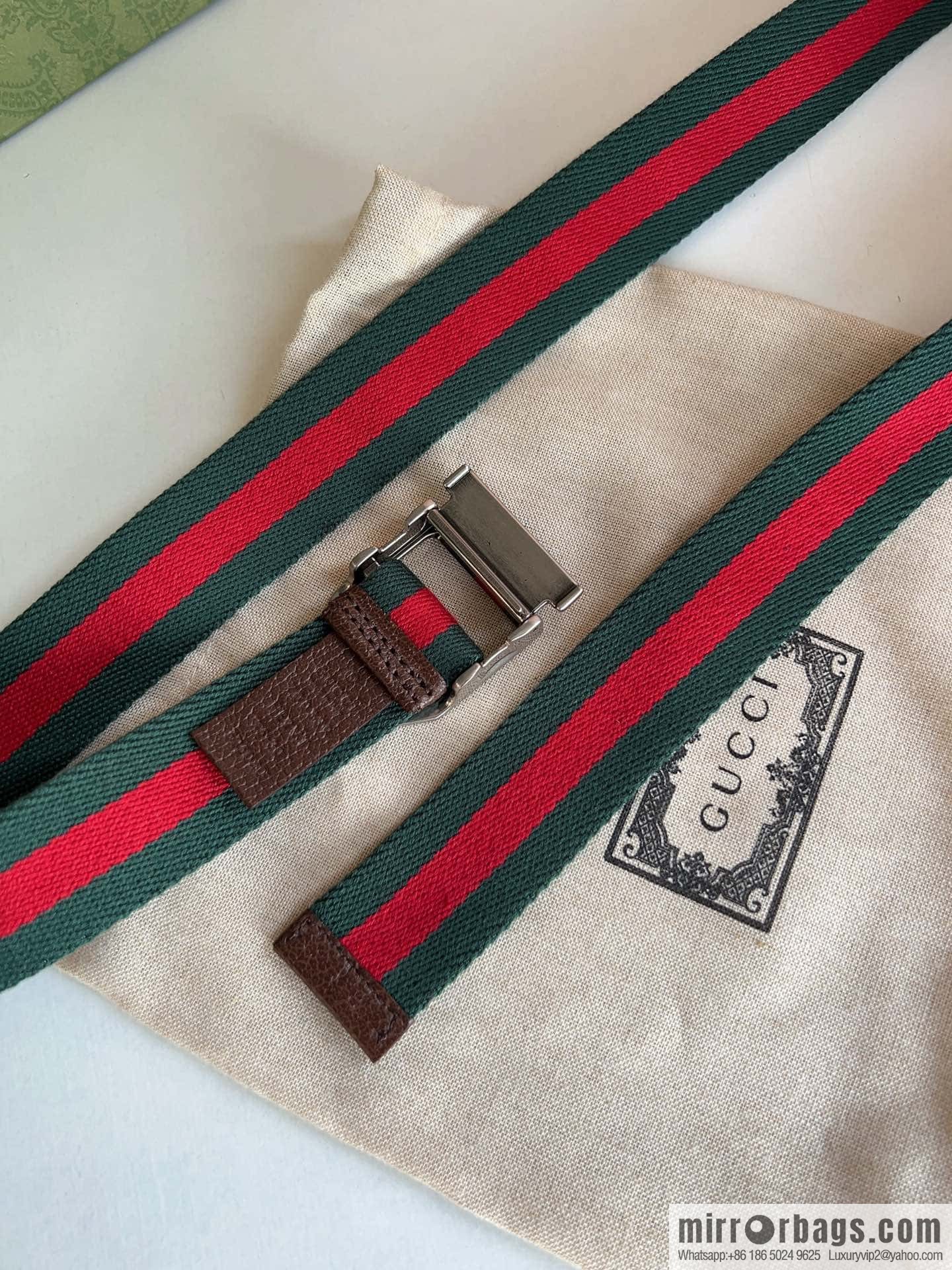 Gucci22FW Rectangle Buckle Blue Red Ribbon Belt