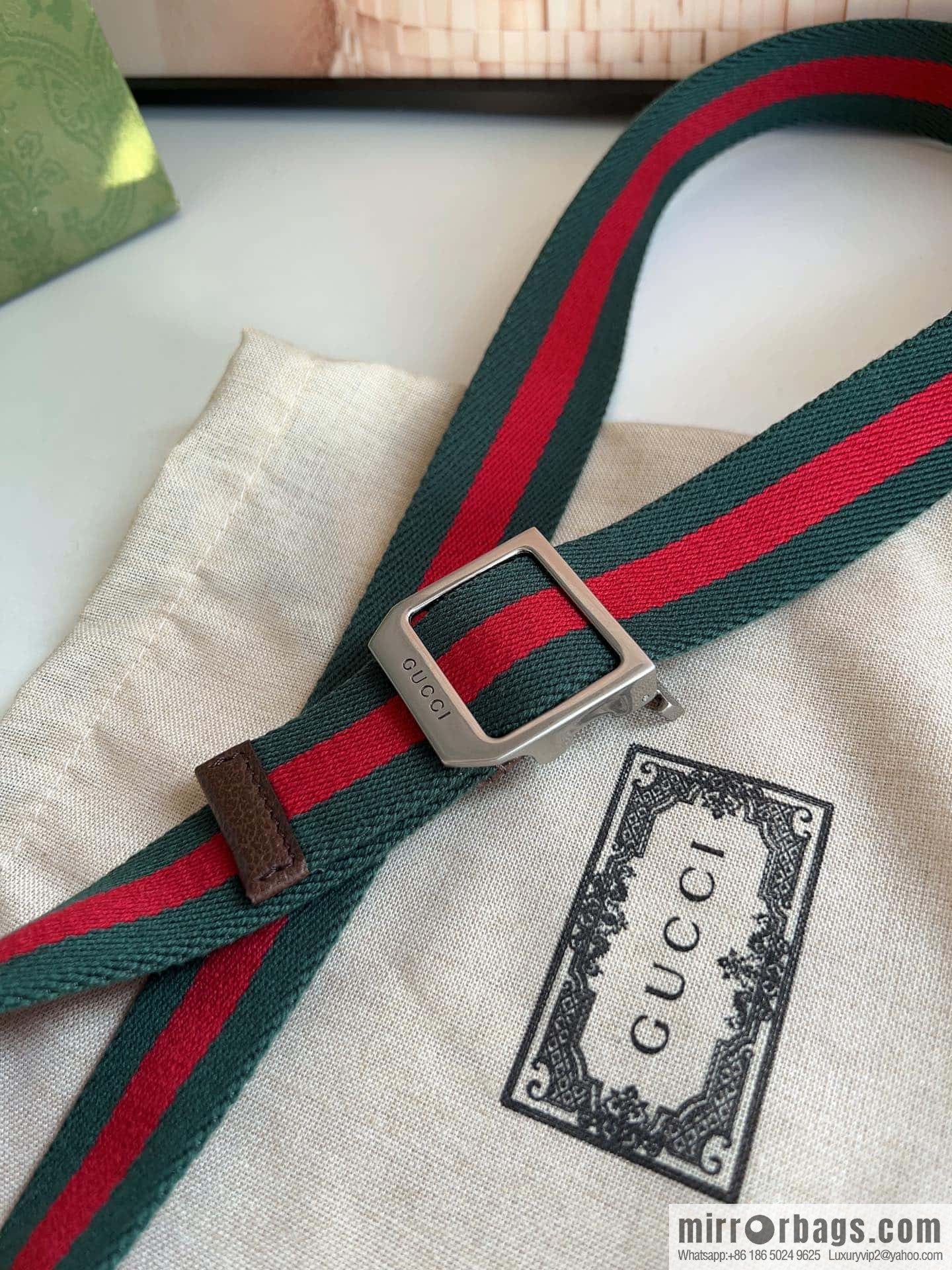 Gucci22FW Rectangle Buckle Blue Red Ribbon Belt