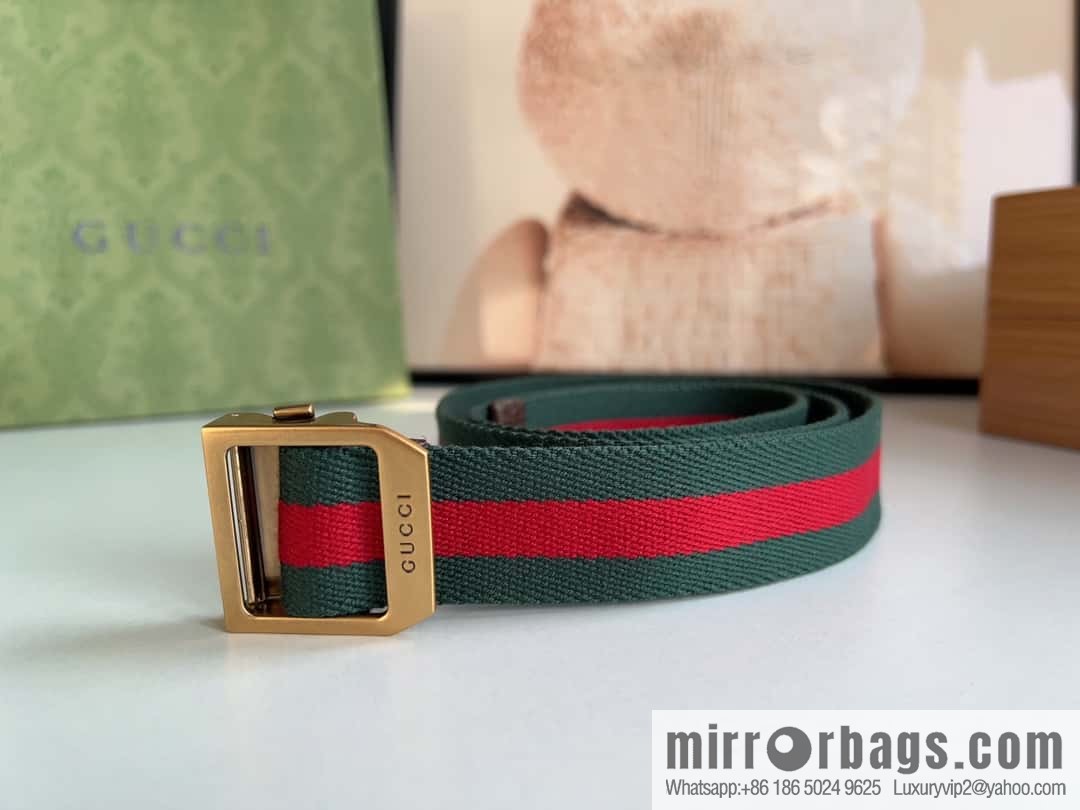 Gucci22FW Rectangle Buckle Blue Red Ribbon Belt