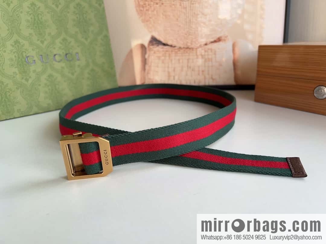 Gucci22FW Rectangle Buckle Blue Red Ribbon Belt