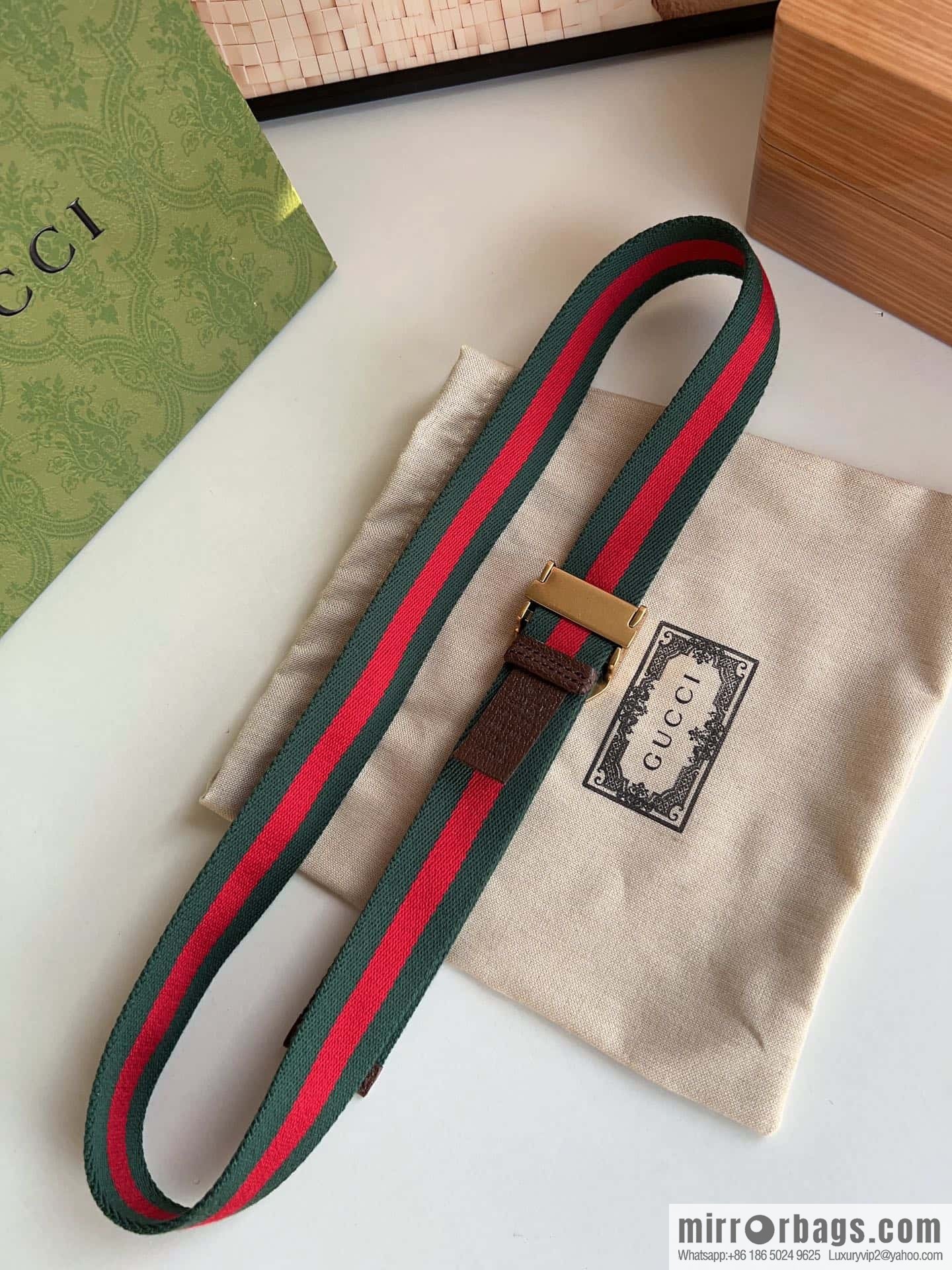 Gucci22FW Rectangle Buckle Blue Red Ribbon Belt