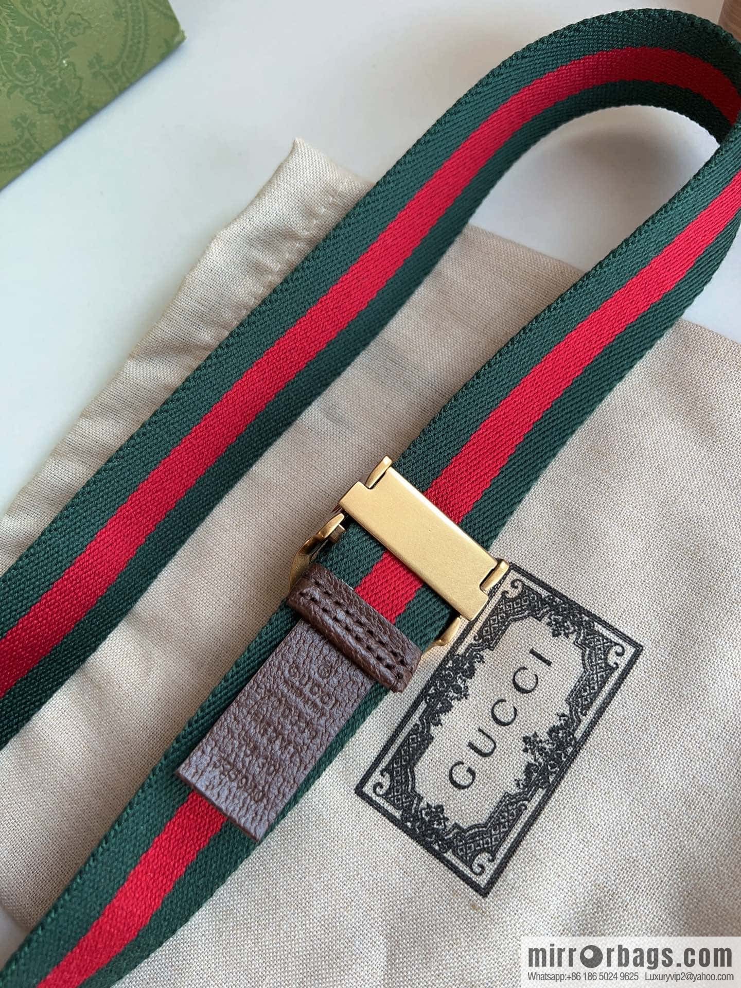 Gucci22FW Rectangle Buckle Blue Red Ribbon Belt