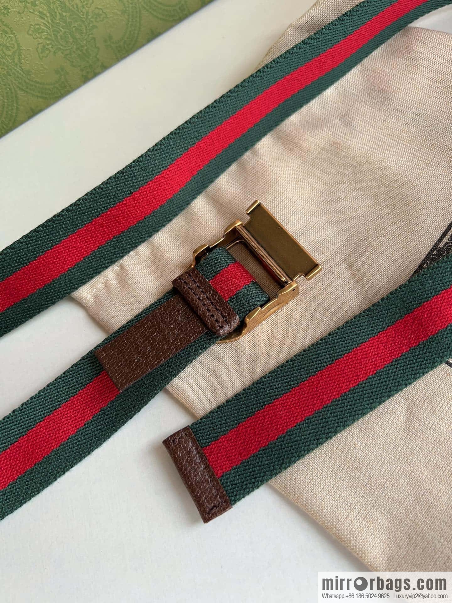 Gucci22FW Rectangle Buckle Blue Red Ribbon Belt
