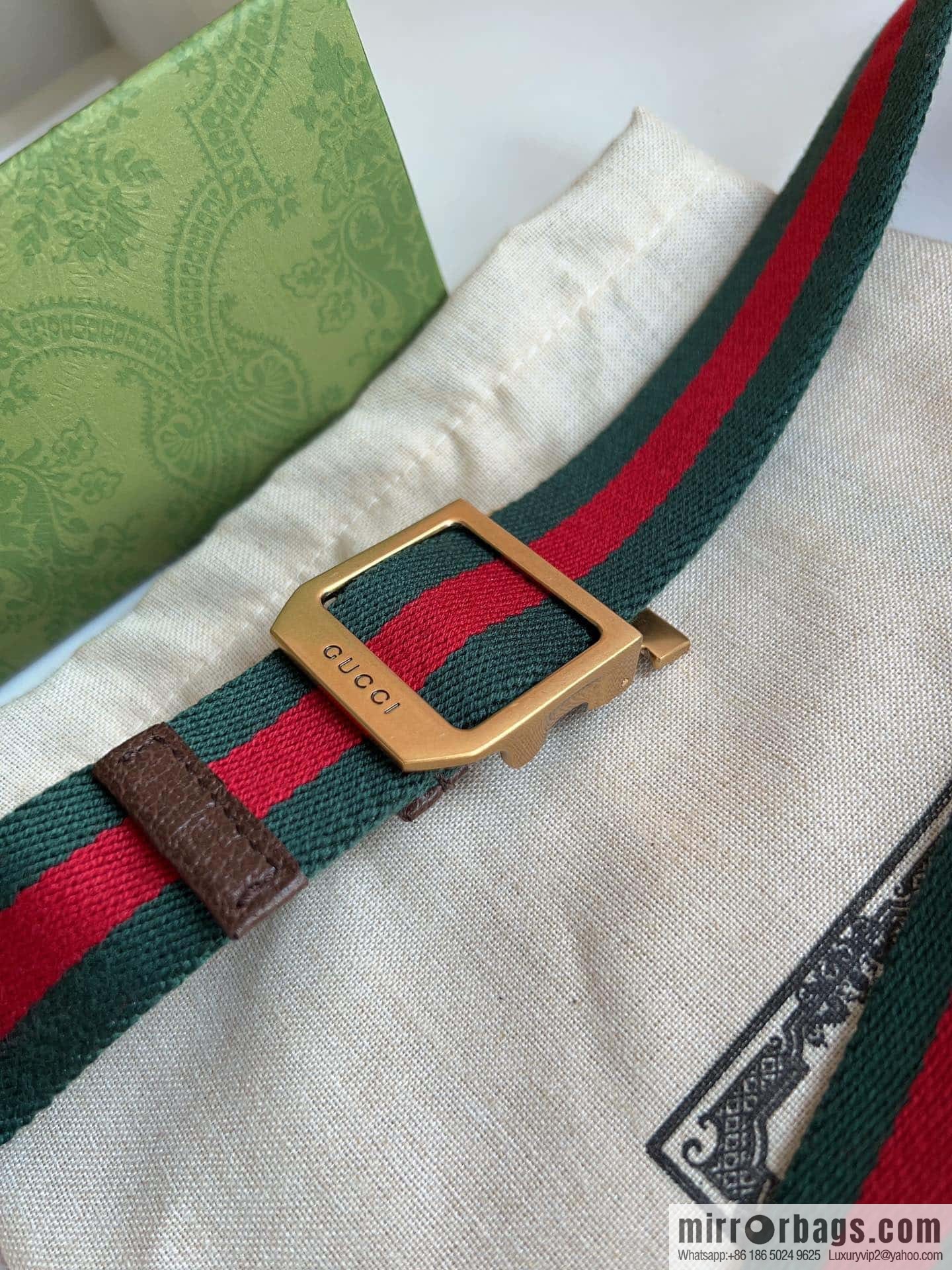 Gucci22FW Rectangle Buckle Blue Red Ribbon Belt