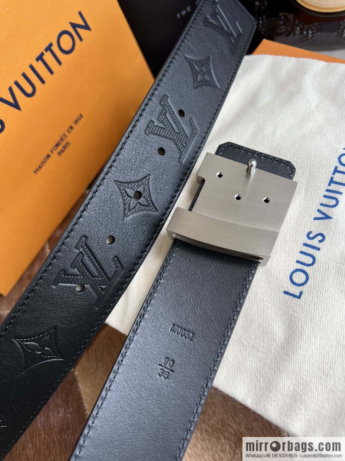 LV/Louis Vuitton, letter metal buckle cowhide embossed belt 40mm.