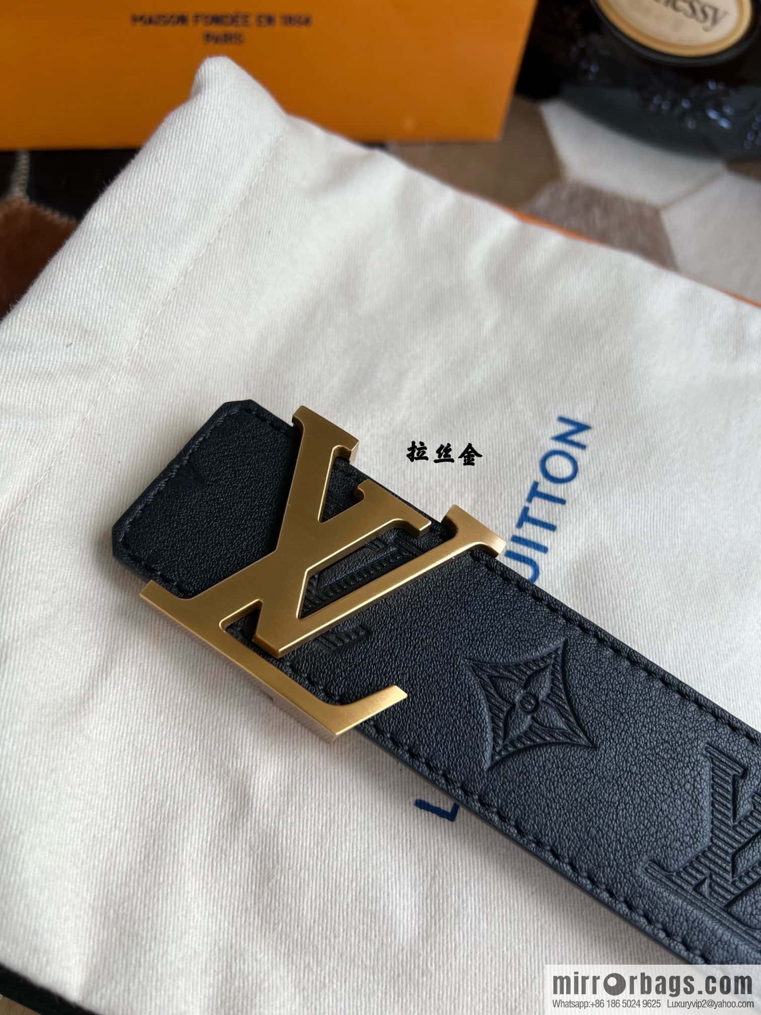 LV/Louis Vuitton, letter metal buckle cowhide embossed belt 40mm.
