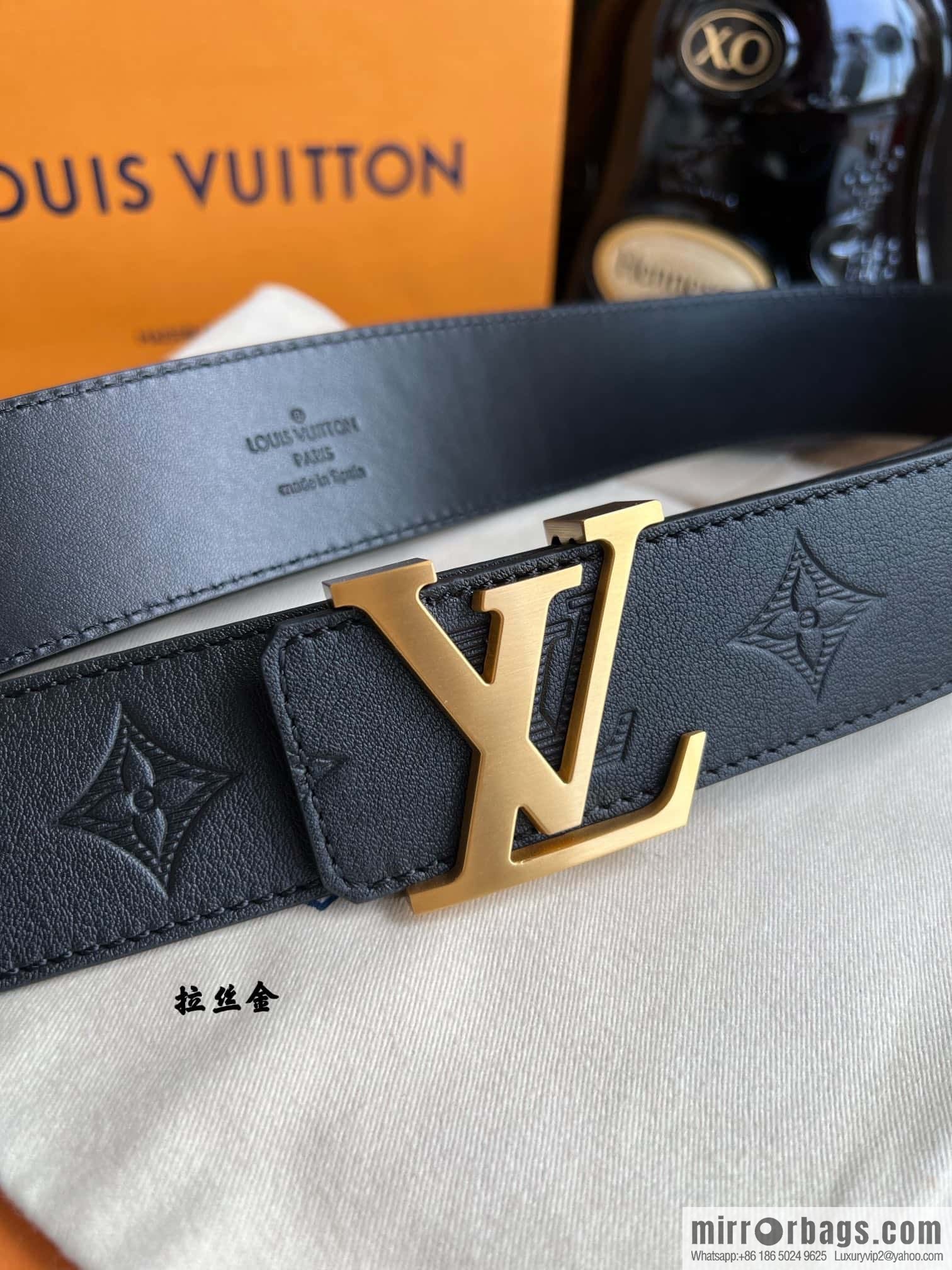 LV/Louis Vuitton, letter metal buckle cowhide embossed belt 40mm.