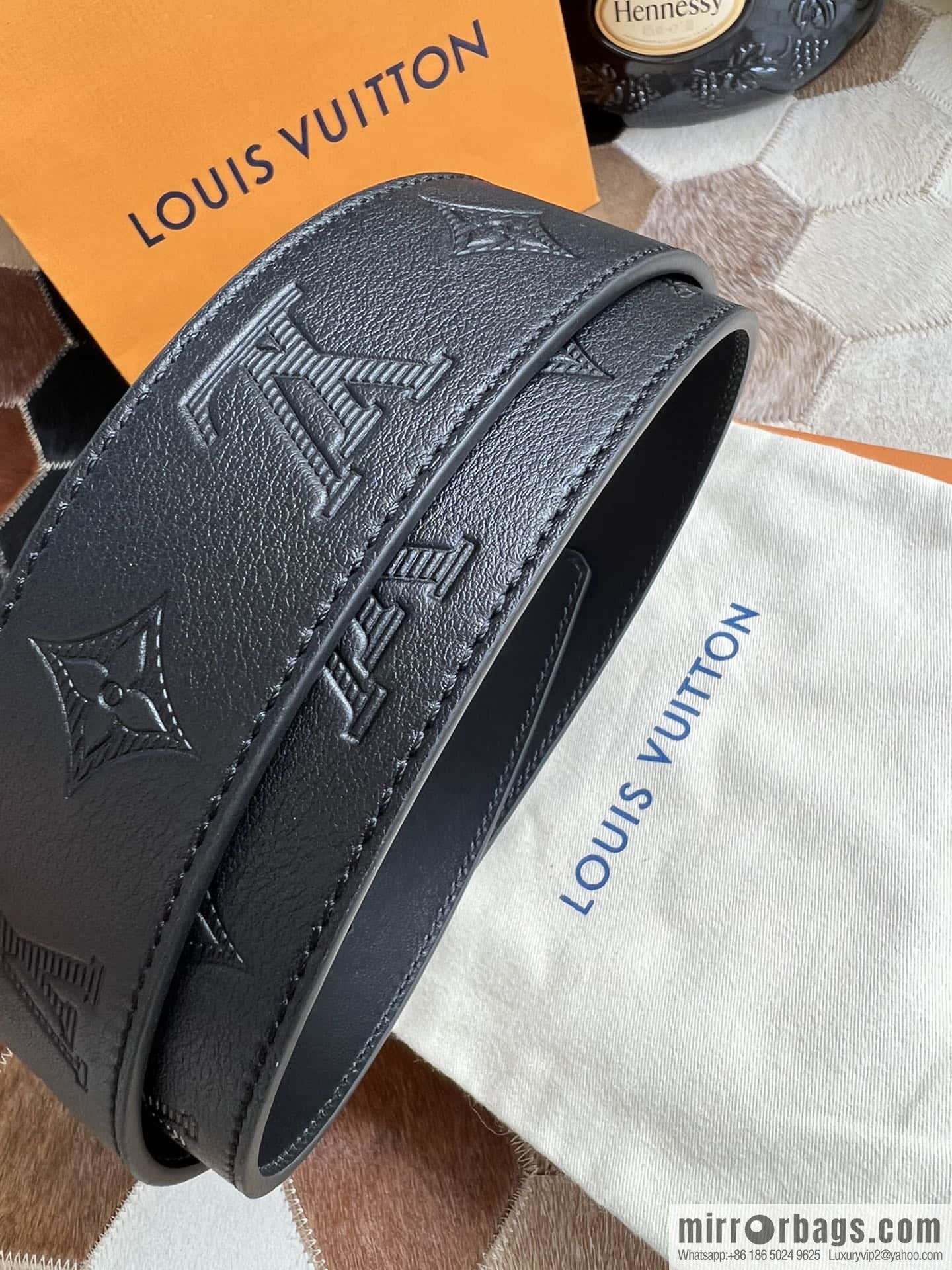 LV/Louis Vuitton, letter metal buckle cowhide embossed belt 40mm.