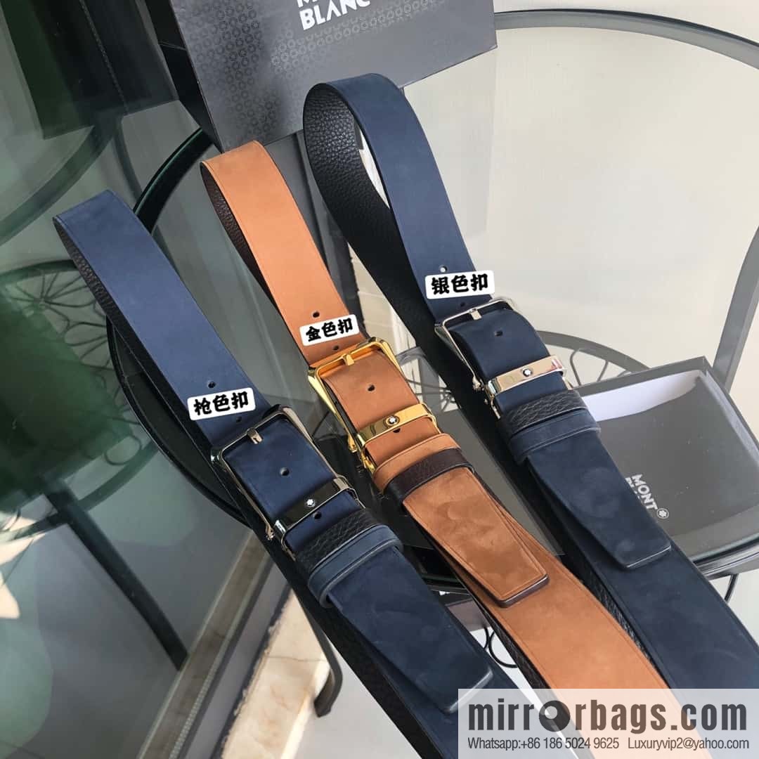 MONTBLANC Montblanc 3.5cm suede color-changing leather with the first layer of swinging cowhide pin buckle belt