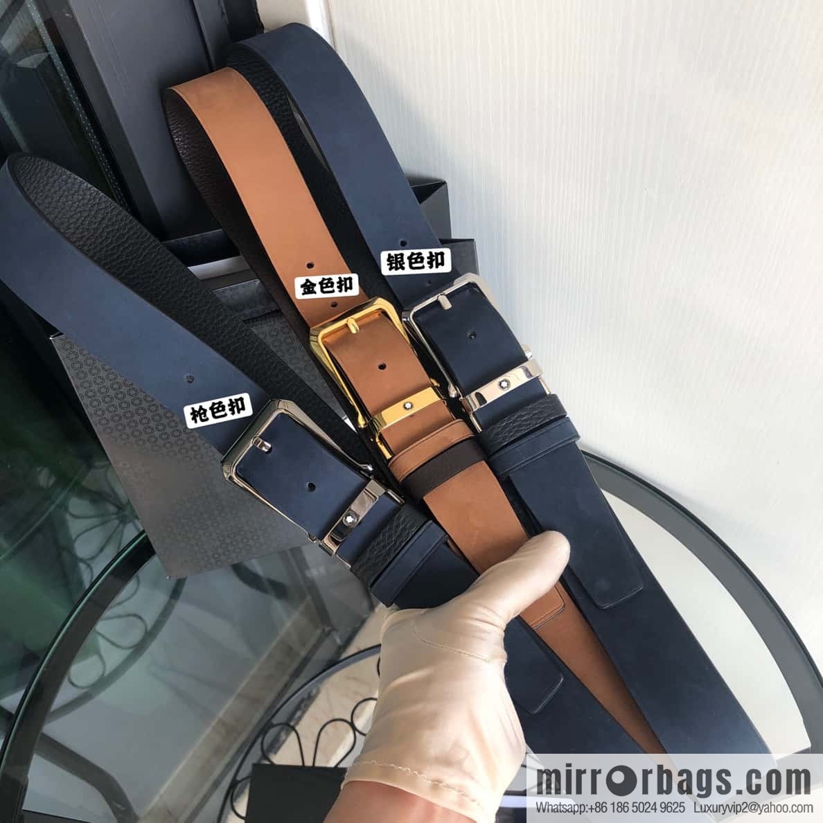 MONTBLANC Montblanc 3.5cm suede color-changing leather with the first layer of swinging cowhide pin buckle belt
