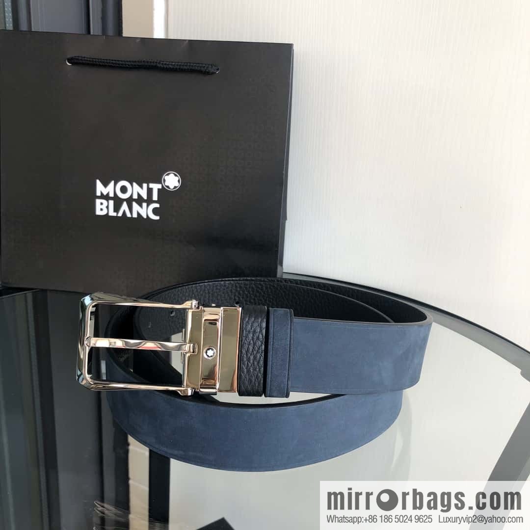 MONTBLANC Montblanc 3.5cm suede color-changing leather with the first layer of swinging cowhide pin buckle belt