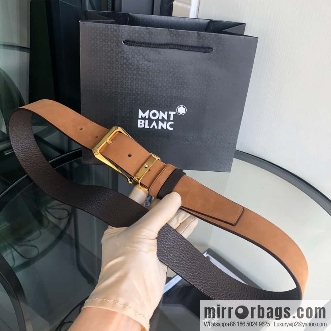 MONTBLANC Montblanc 3.5cm suede color-changing leather with the first layer of swinging cowhide pin buckle belt