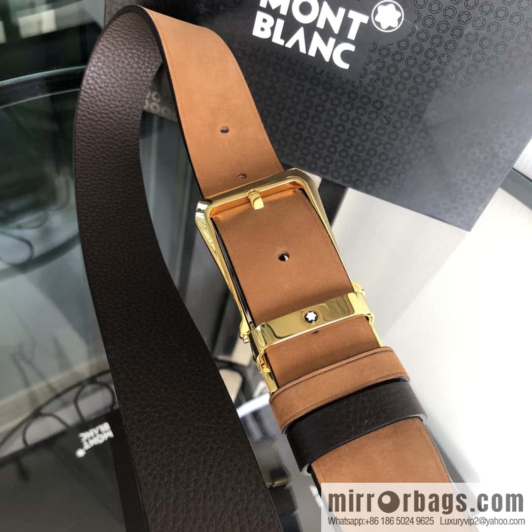 MONTBLANC Montblanc 3.5cm suede color-changing leather with the first layer of swinging cowhide pin buckle belt