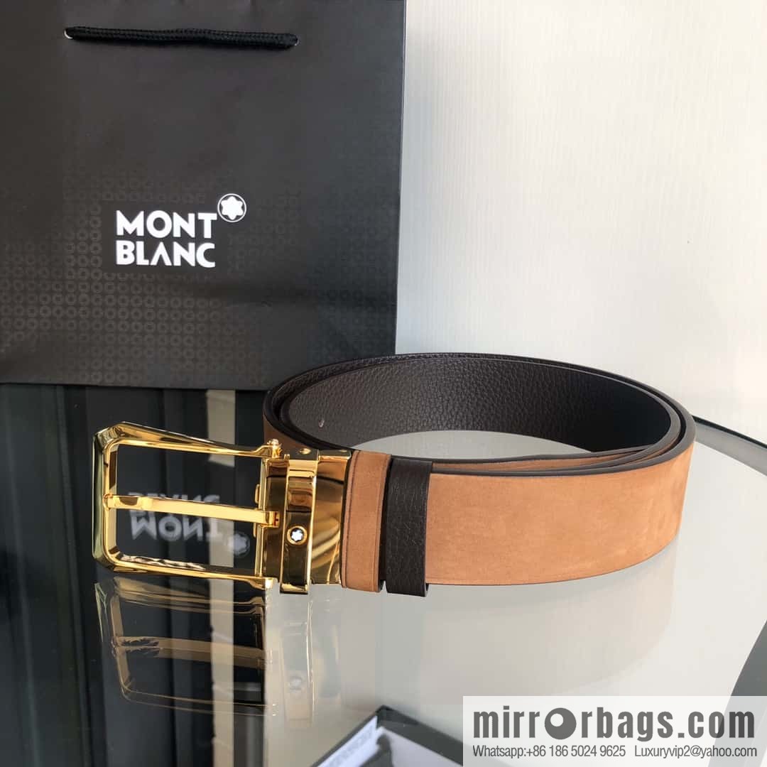 MONTBLANC Montblanc 3.5cm suede color-changing leather with the first layer of swinging cowhide pin buckle belt