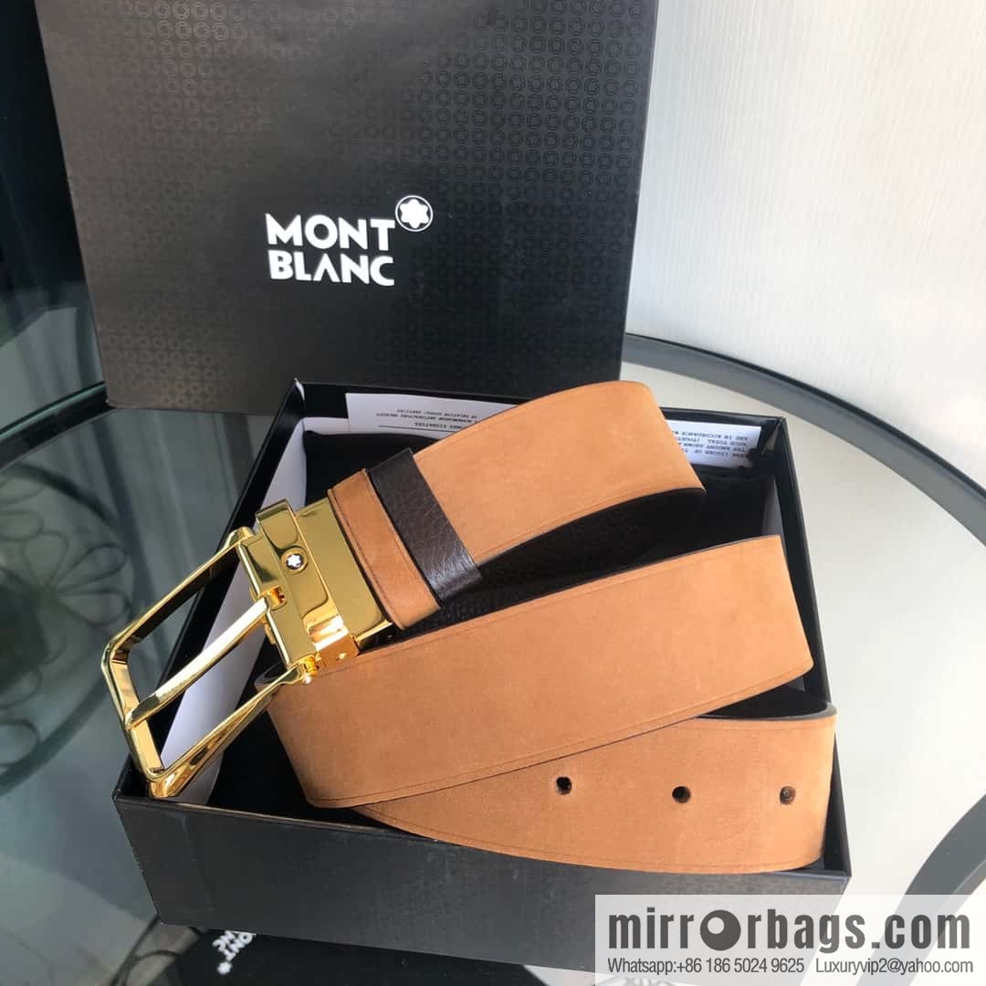 MONTBLANC Montblanc 3.5cm suede color-changing leather with the first layer of swinging cowhide pin buckle belt