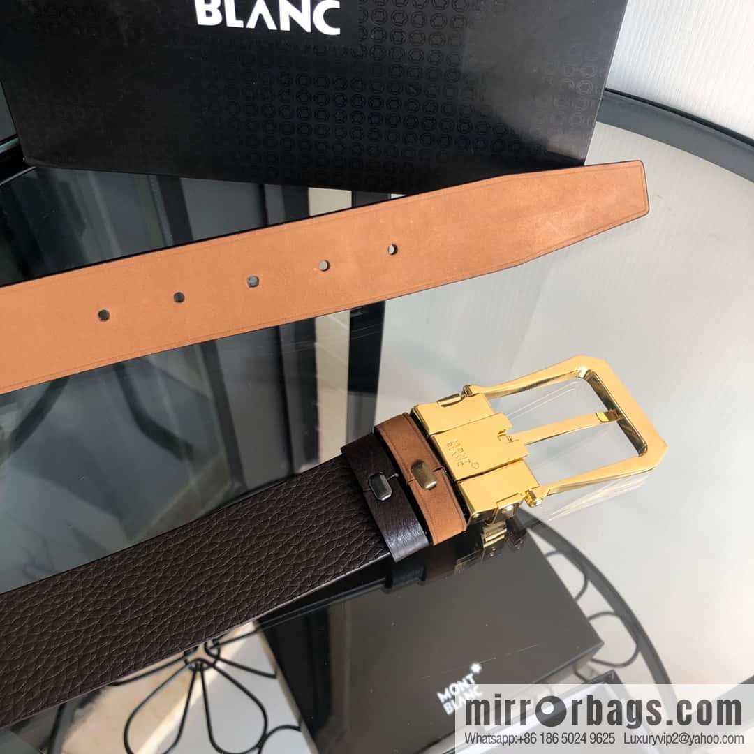 MONTBLANC Montblanc 3.5cm suede color-changing leather with the first layer of swinging cowhide pin buckle belt