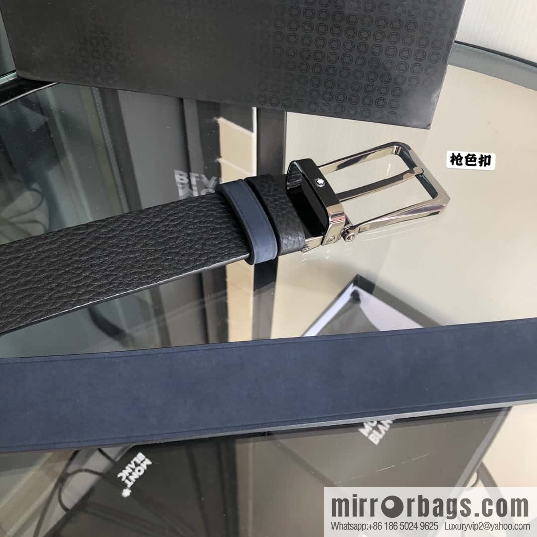 MONTBLANC Montblanc 3.5cm suede color-changing leather with the first layer of swinging cowhide pin buckle belt