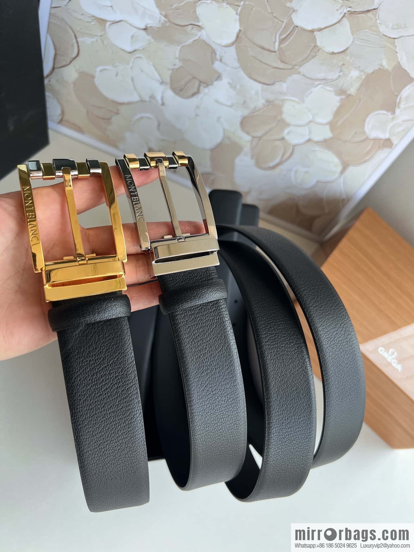 MONTBLANC Montblanc 3.5cm metal two-color pin buckle first layer cowhide belt