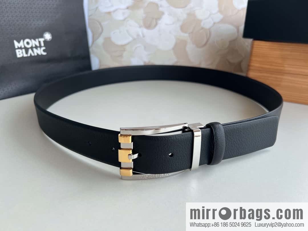 MONTBLANC Montblanc 3.5cm metal two-color pin buckle first layer cowhide belt