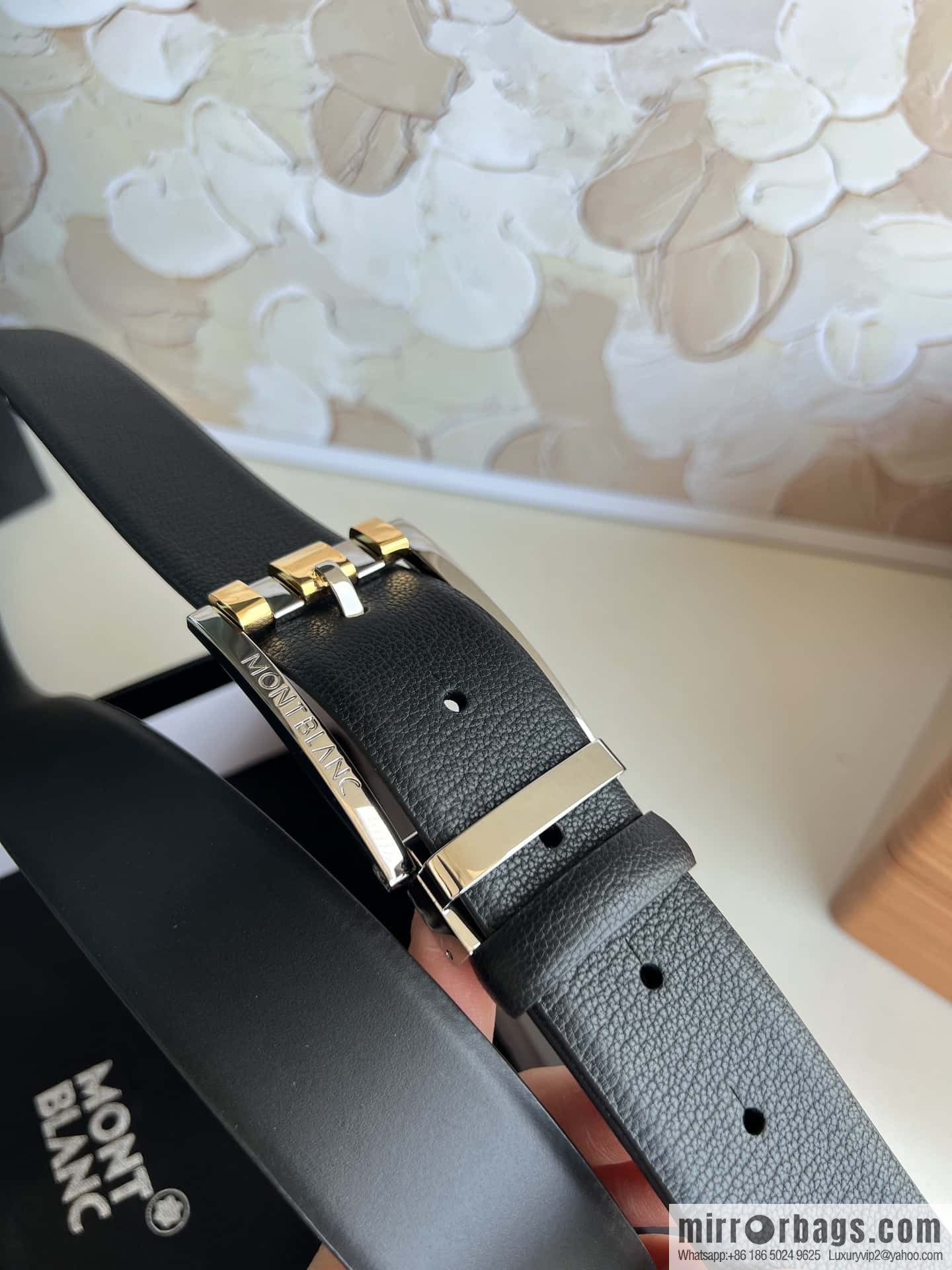 MONTBLANC Montblanc 3.5cm metal two-color pin buckle first layer cowhide belt