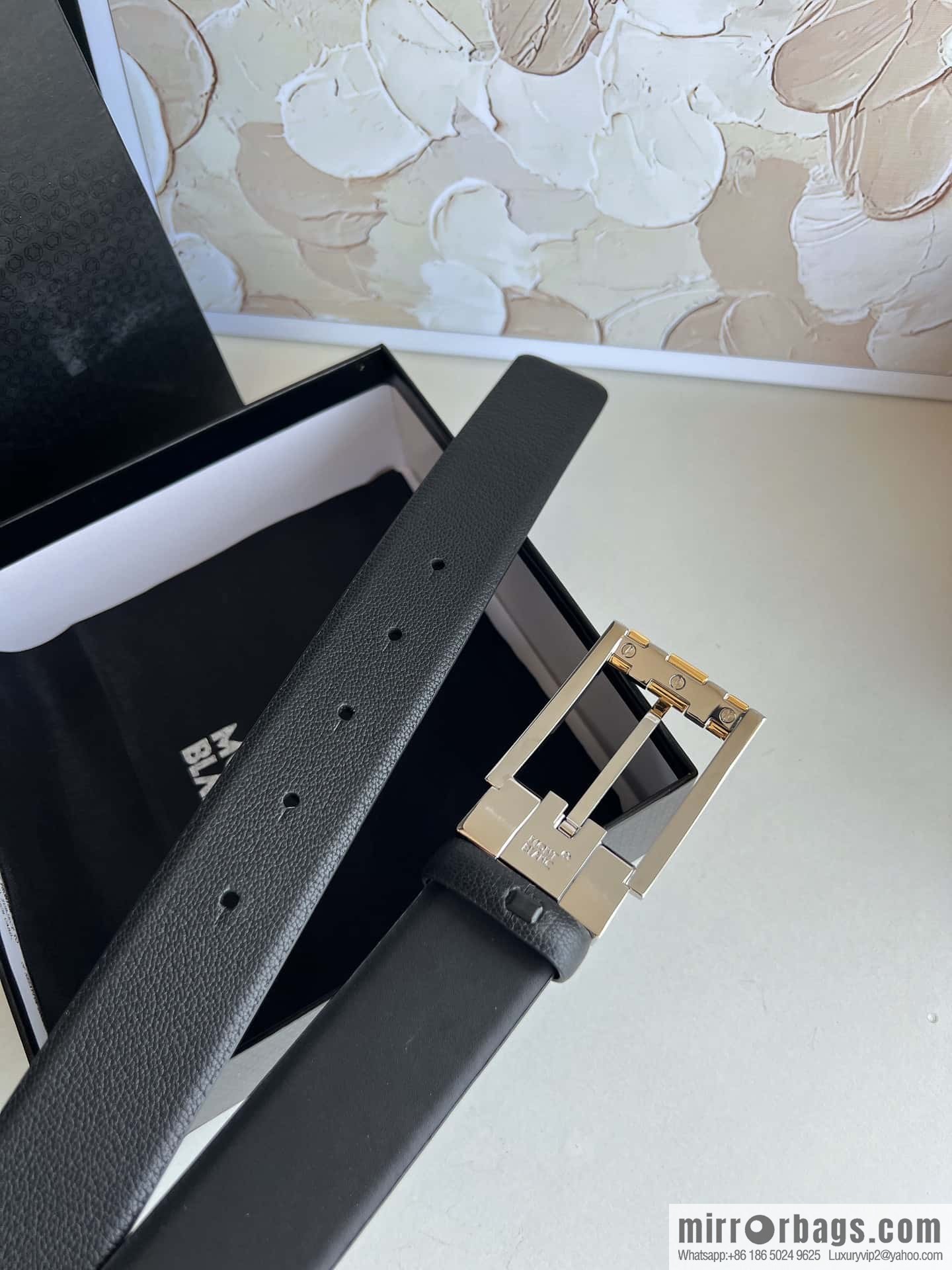 MONTBLANC Montblanc 3.5cm metal two-color pin buckle first layer cowhide belt