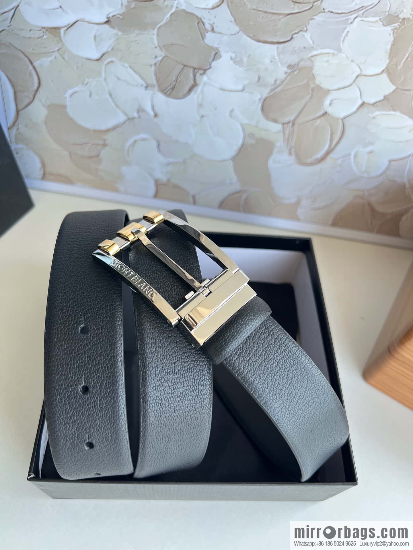 MONTBLANC Montblanc 3.5cm metal two-color pin buckle first layer cowhide belt