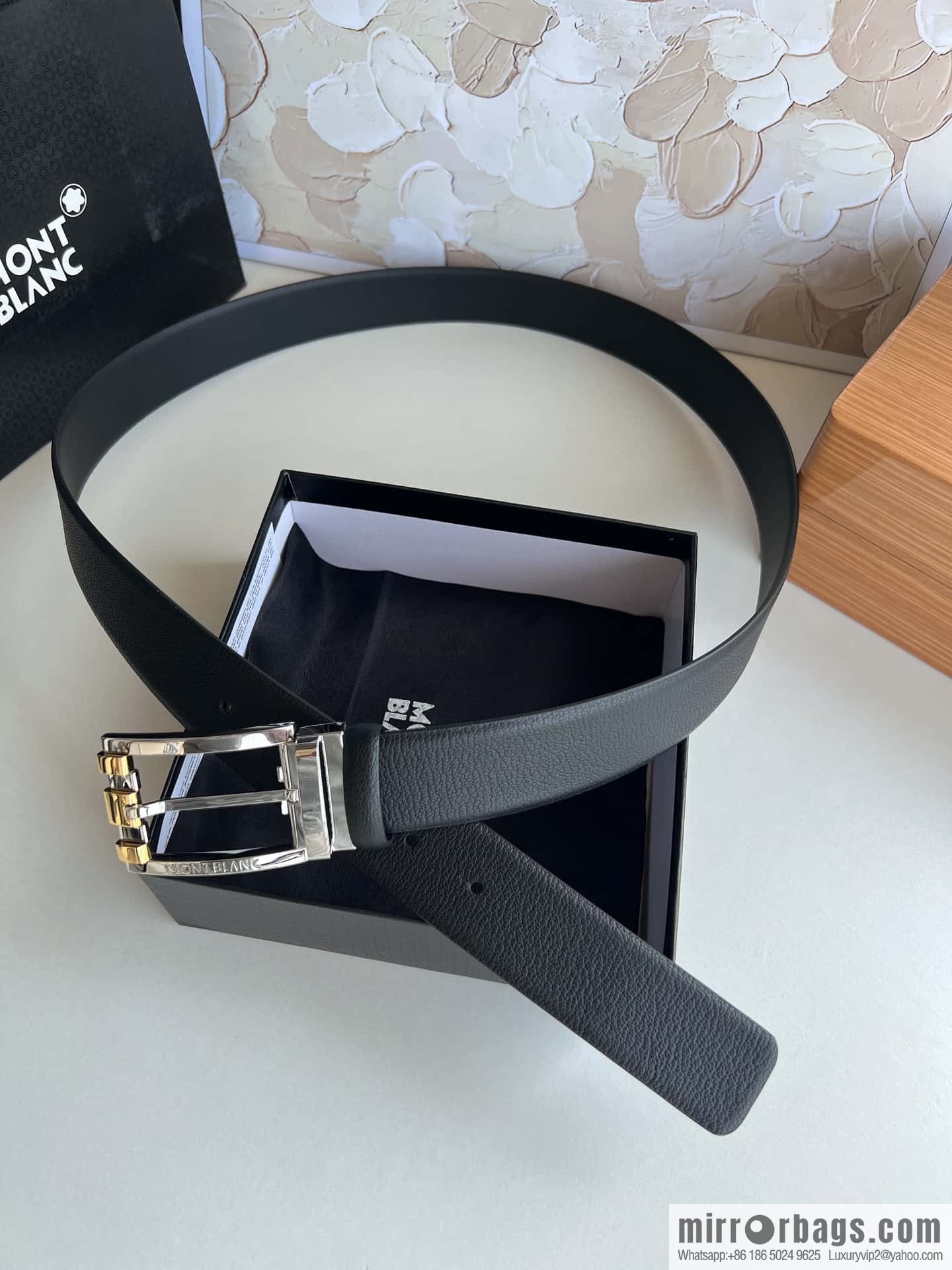 MONTBLANC Montblanc 3.5cm metal two-color pin buckle first layer cowhide belt