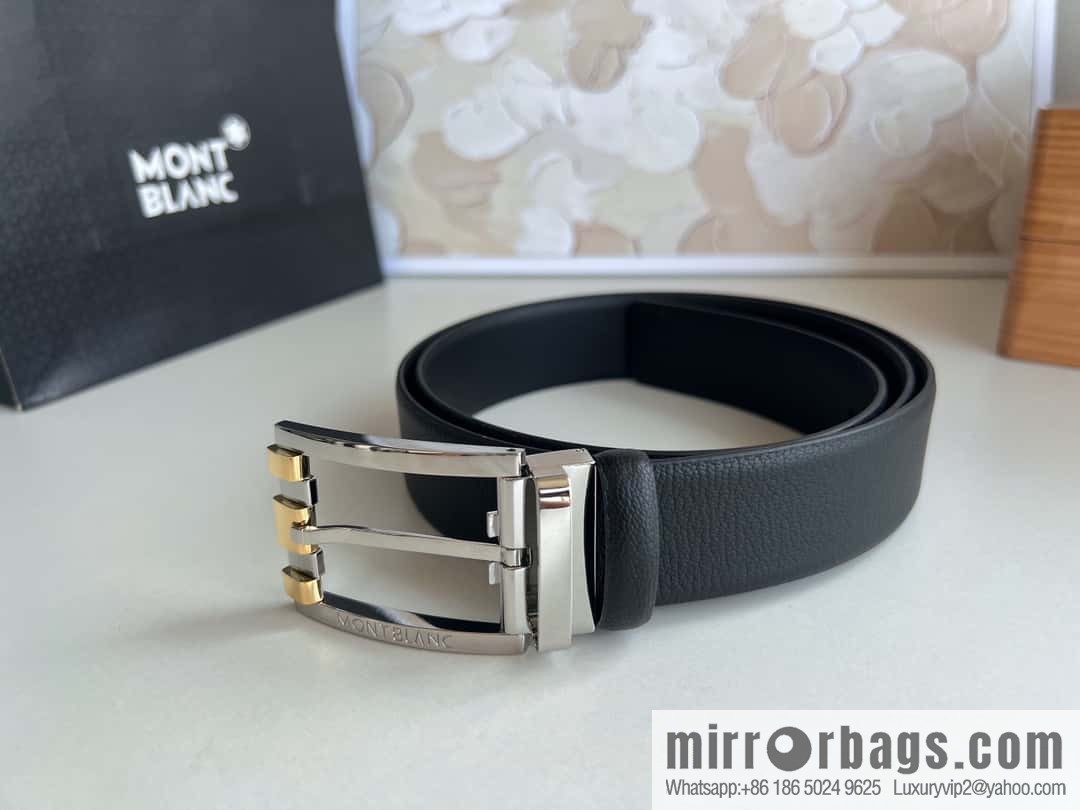 MONTBLANC Montblanc 3.5cm metal two-color pin buckle first layer cowhide belt