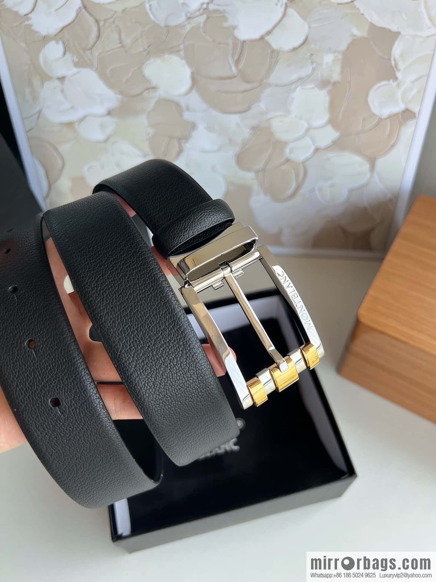 MONTBLANC Montblanc 3.5cm metal two-color pin buckle first layer cowhide belt