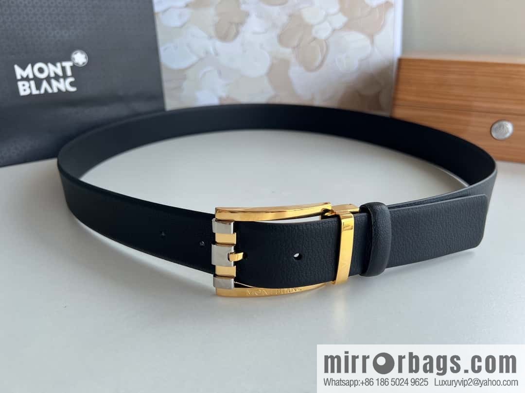 MONTBLANC Montblanc 3.5cm metal two-color pin buckle first layer cowhide belt