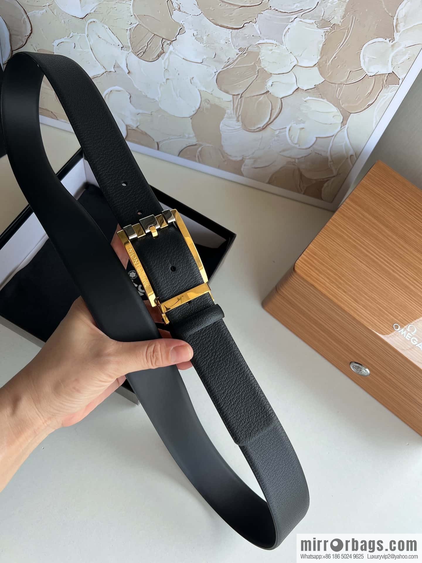 MONTBLANC Montblanc 3.5cm metal two-color pin buckle first layer cowhide belt
