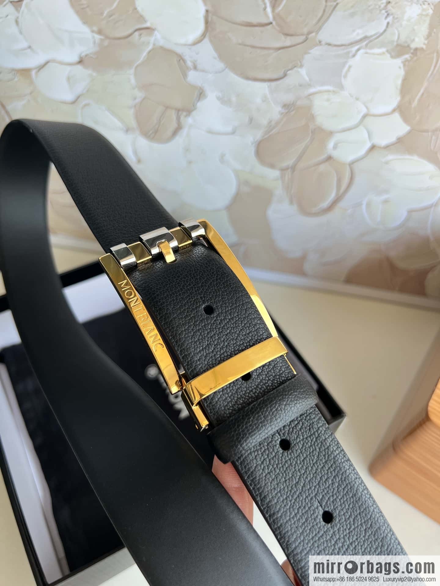 MONTBLANC Montblanc 3.5cm metal two-color pin buckle first layer cowhide belt