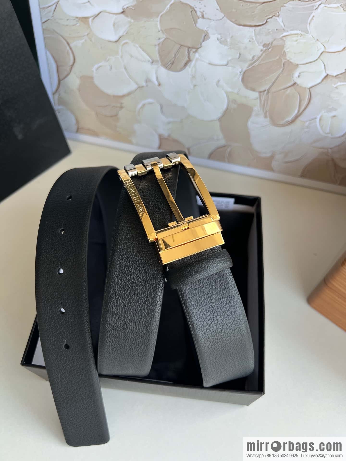 MONTBLANC Montblanc 3.5cm metal two-color pin buckle first layer cowhide belt