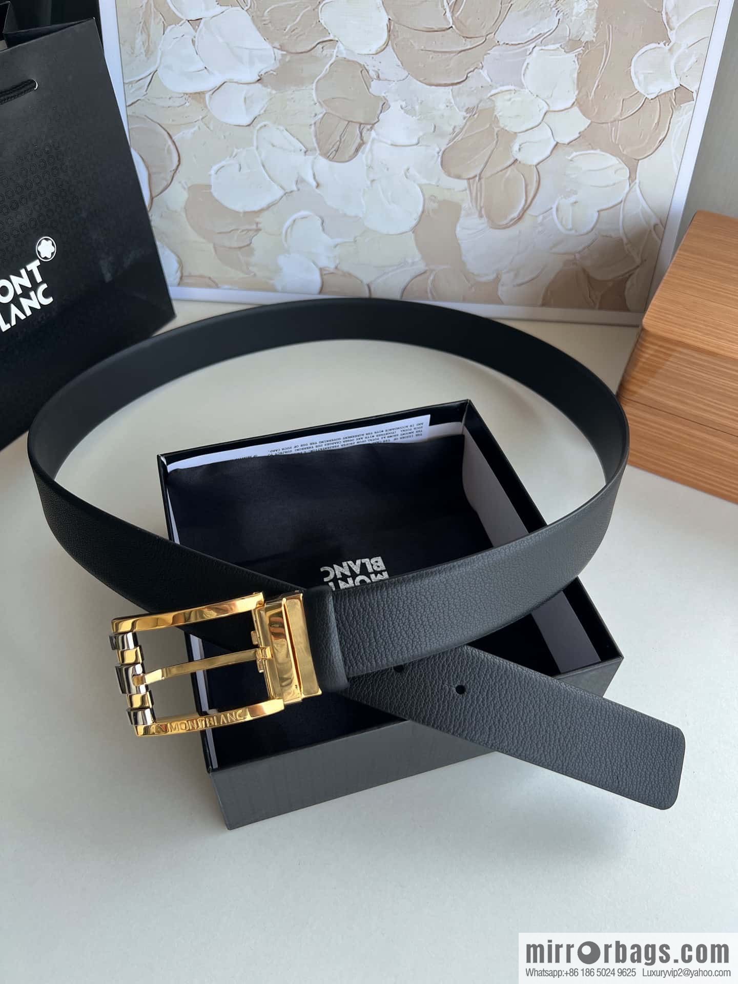 MONTBLANC Montblanc 3.5cm metal two-color pin buckle first layer cowhide belt
