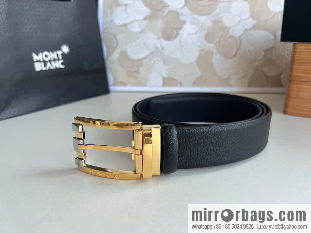 MONTBLANC Montblanc 3.5cm metal two-color pin buckle first layer cowhide belt