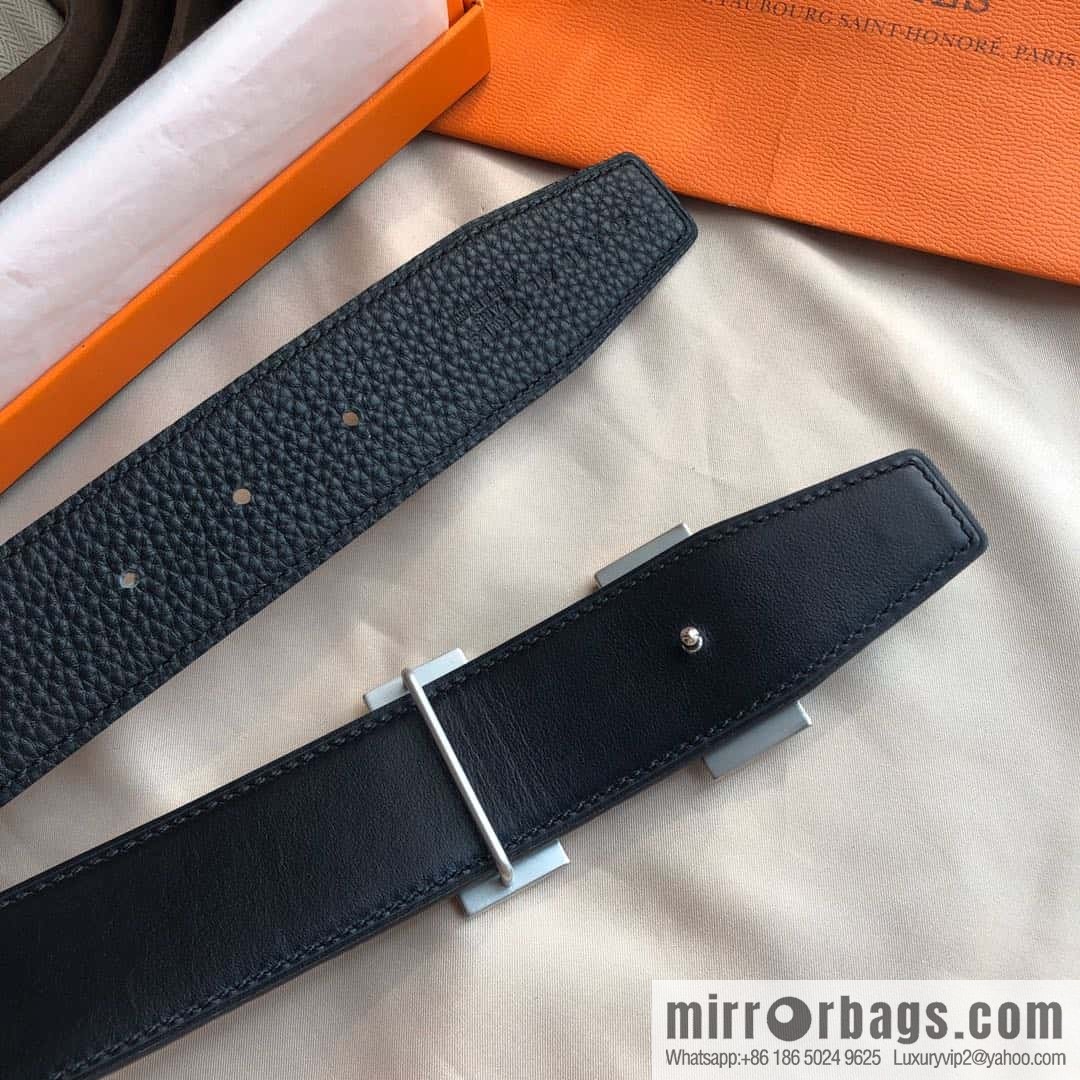 Hermes, Stainless Steel Double Row Diamond Buckle, Men's Double-Sided Leather Belt 38mm