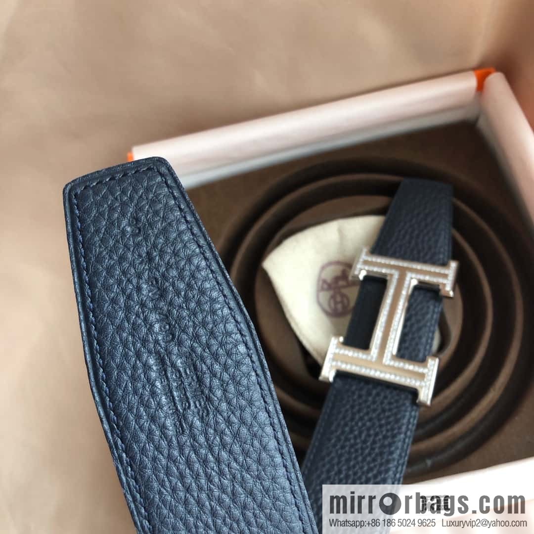 Hermes, Stainless Steel Double Row Diamond Buckle, Men's Double-Sided Leather Belt 38mm