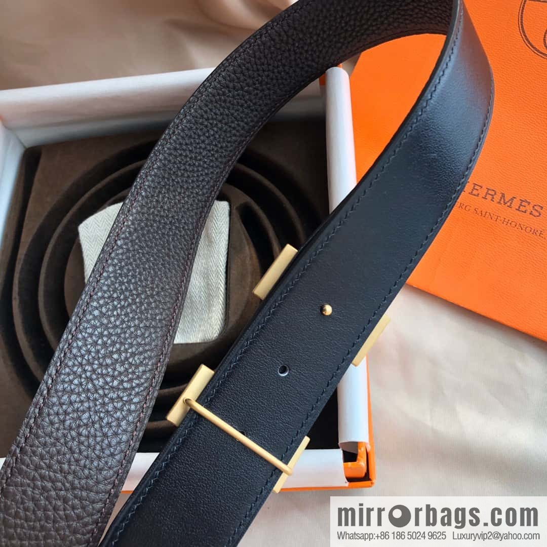 Hermes, Stainless Steel Double Row Diamond Buckle, Men's Double-Sided Leather Belt 38mm