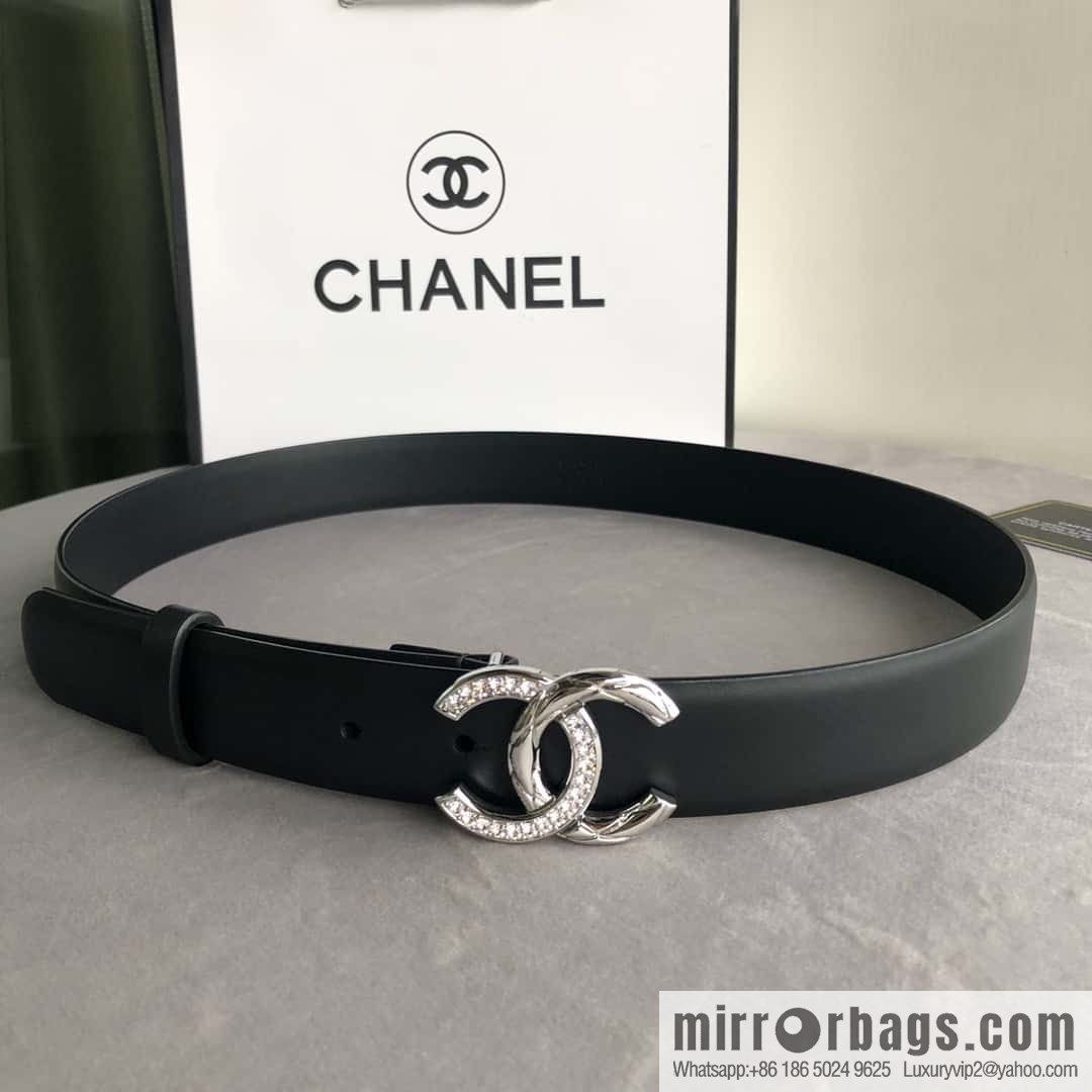 CHANEL double C diamond buckle with first-layer cowhide belt 3.0cm