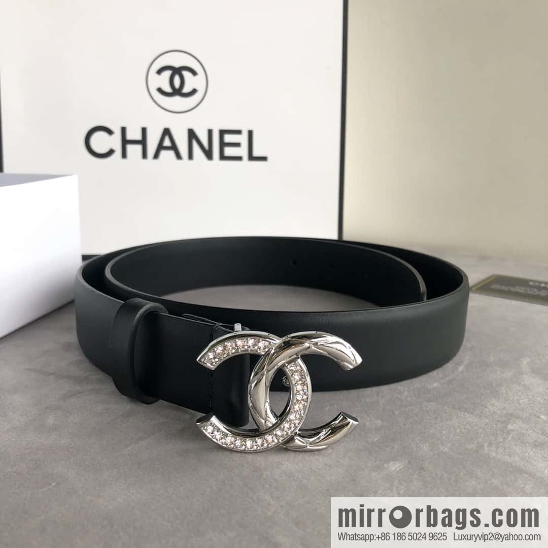 CHANEL double C diamond buckle with first-layer cowhide belt 3.0cm