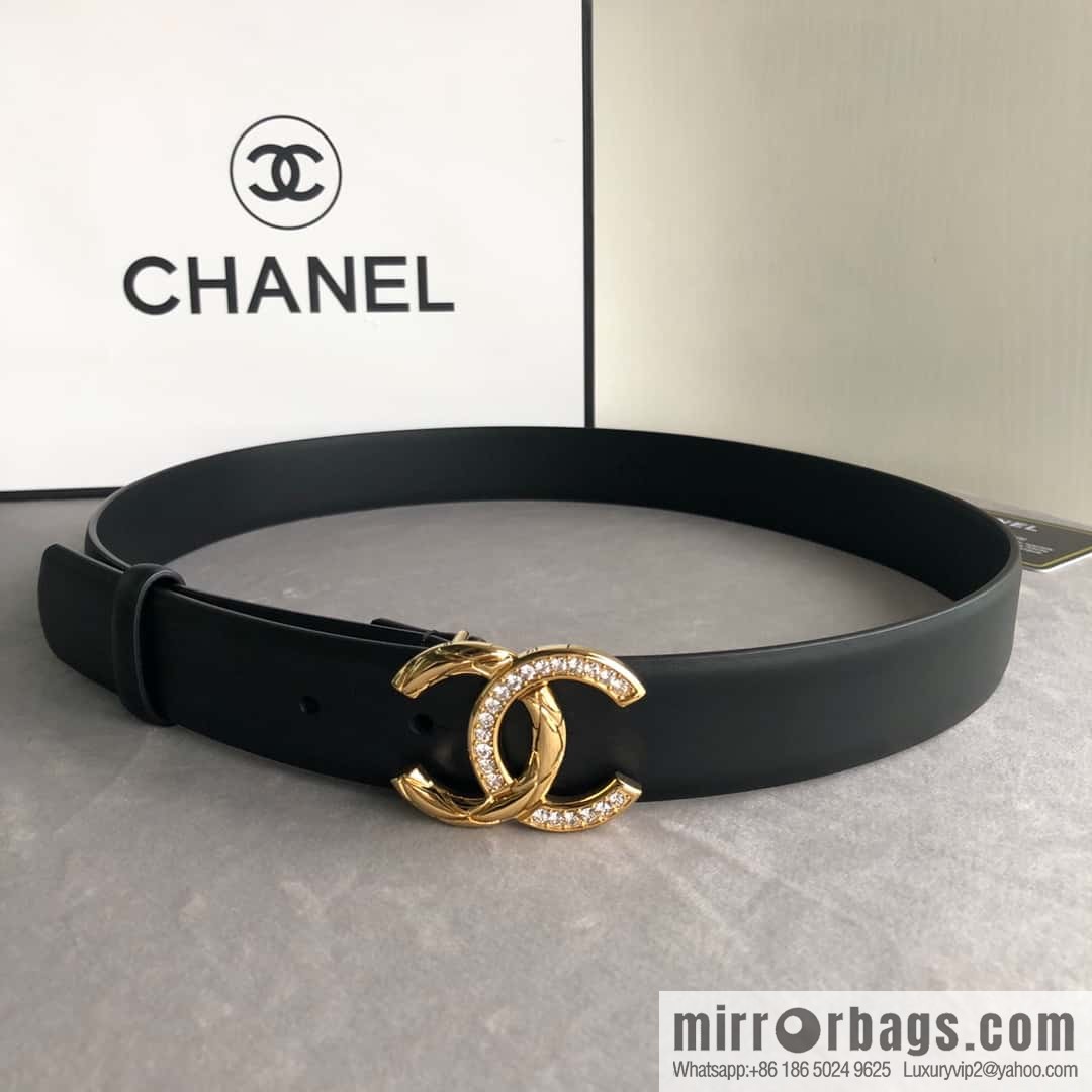 CHANEL double C diamond buckle with first-layer cowhide belt 3.0cm
